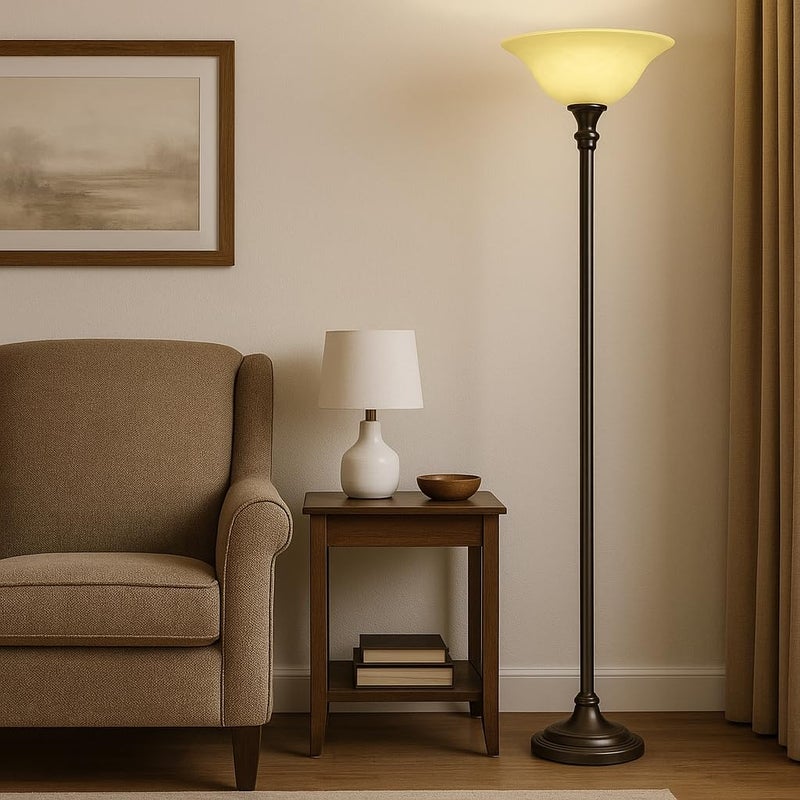 LIGHTACCENTS Alabaster Amber Glass Lamp Shade â€“ Replacement Shade for Floor Lamps with E26 Medium Base Socket â€“ Torchiere Lamp Glass â€“ Amber Swirl Light Shade - Image 2